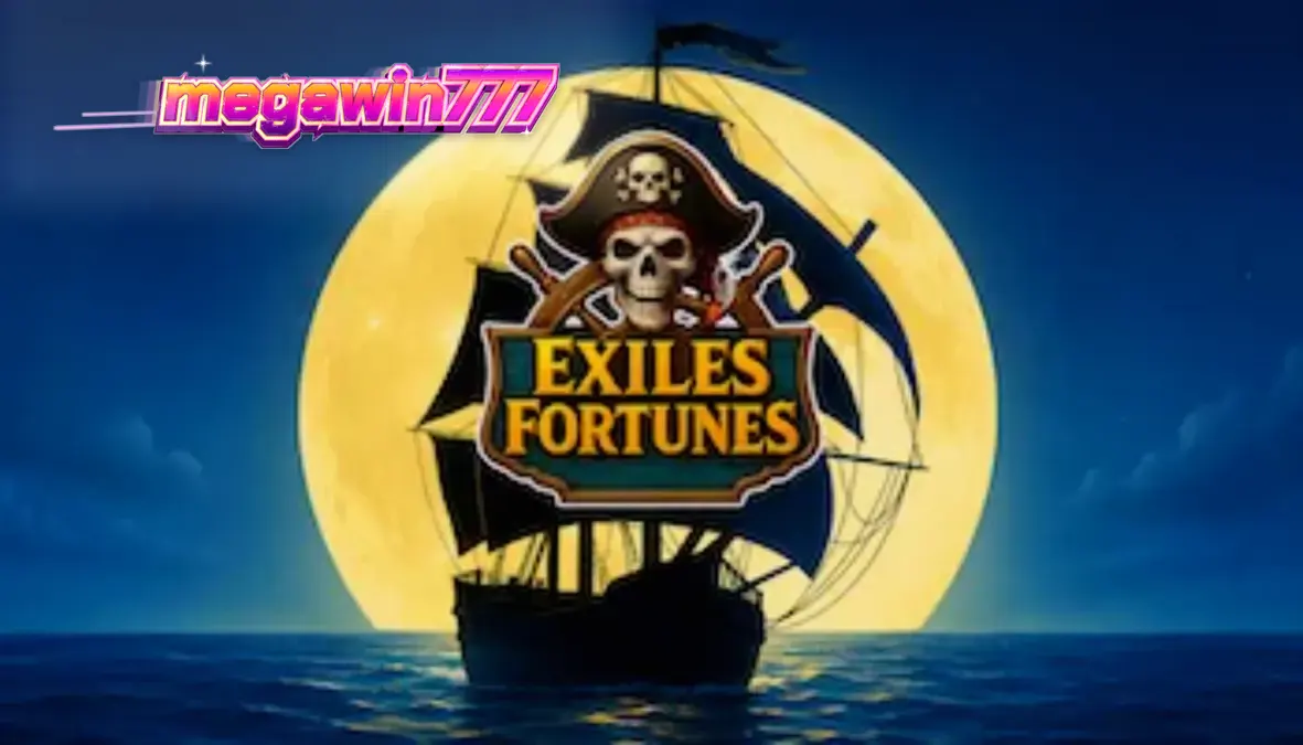 Tampilan antarmuka mobile game slot Exiles Fortunes dengan tema bajak laut yang cerah.